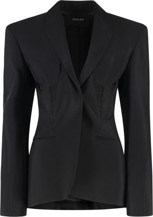 MUGLER Black Solid Notched Lapel Blazer