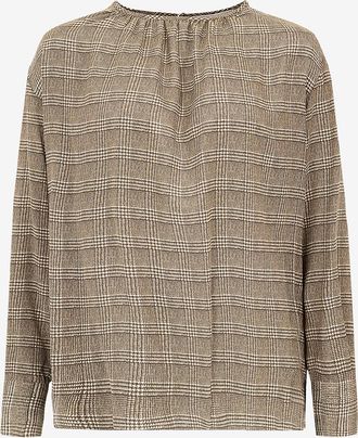 Antonelli Rundhals-Bluse aus Hahnentritt-Krepp Averna