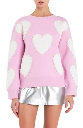 English Factory Heart Imitation Pearl Sweater in Cream Multi at Nordstrom Rack, Size Medium
