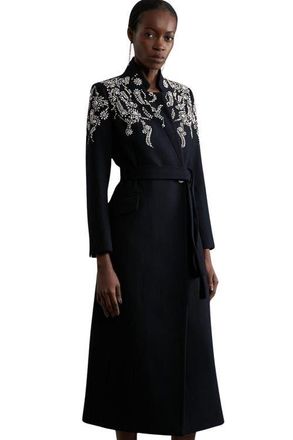 Karen Millen Tailored Wool Double Breasted Midi Coat in Black at Nordstrom, Size 4