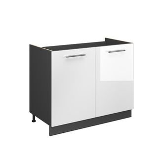 Vicco Mueble Bajo Para Fregadero Fame-line, Blanco Alto Brillo/antracita, 100 Cm Sin Encimera, Vicco