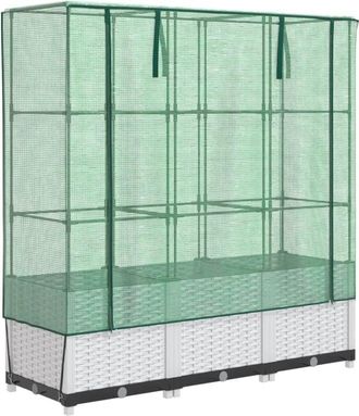 vidaXL Raised Bed with Greenhouse Cover Rattan Look 120x40x138 cm vidaXL