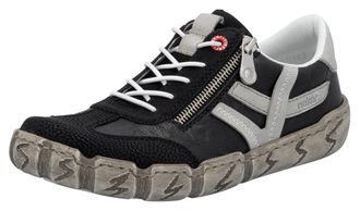 Rieker Slip-On Sneaker RIEKER, Damen, Gr. 36, schwarz (schwarz, grau), Leder, Lederimitat, kontrastfarbene Details, Schuhe Slip-On Sneaker, Halbschuh, Schlup