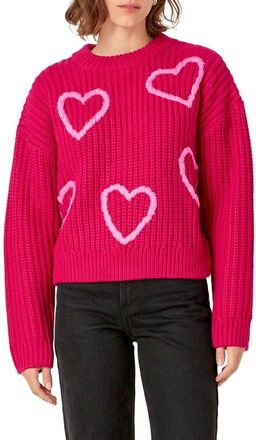 English Factory Heart Stitch Sweater in Fuchsia/pink at Nordstrom, Size X-Small