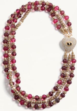Valentino Garavani Coeur Royal Necklace In Metal, Enamel, Fluted Glass, Pearls And Crystals Woman GOLD/CRYSTAL UNI