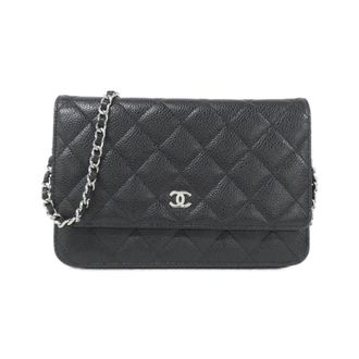 Chanel Black Bordeaux Grained Calfskin Chain/Shoulder Wallet (Pre-Owned)