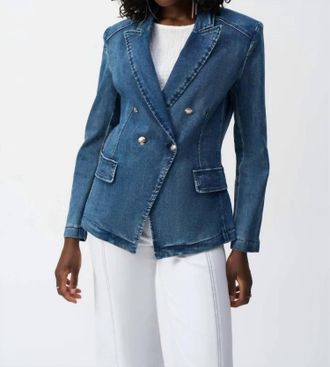 Joseph Ribkoff Stretch Double-Breasted Blazer In Denim Medium Blue