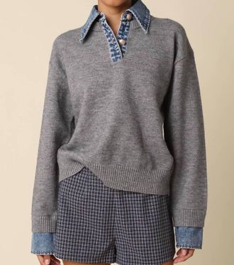 Olivaceous Emely Contrast Knit Sweater In Grey Lt Denim