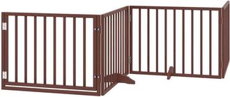 vidaXL Dog Gate with Door Foldable 6 Panels Brown 480 cm Poplar Wood vidaXL