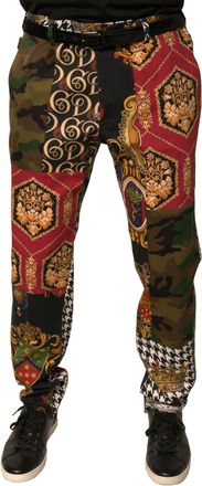 Dolce & Gabbana Multicolor Patchwork Men Dress Pants Cotton Linen Elastane