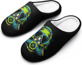 Generic Scuba Skull Funny Mens Cotton Slippers Soft Non-Slip Rubber Sole House Slipper Indoor Outdoor