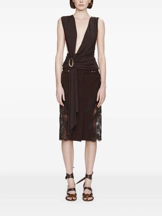 CHRISTOPHER ESBER stone-pin scarf draped blouse - women - Viscose/Brass/Natural Stone - 10 - Brown