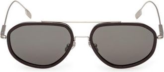 Ermenegildo Zegna 56mm Navigator Sunglasses in Palladium/dark Brown/smoke at Nordstrom