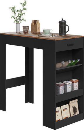 Woltu Woltu Tavolo Alto Da Bar Con 1 Cassetto E 3 Ripiani In Legno Ingegnerizzato 100 X 50 X100 Cm,rustico + Nero
