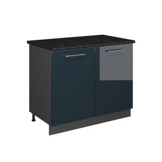 Vicco Mueble Bajo Para Fregadero Fame-line, Azul Oscuro Alto Brillo/antracita, 100 Cm, Et Antracita, Vicco