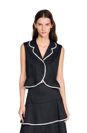 Sandro Beaded collar top in Black at Nordstrom, Size X-Large