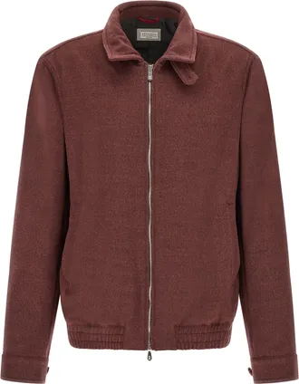 Brunello Cucinelli Bordeaux Virgin Wool Mens Bomber