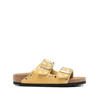 Birkenstock Sliders, female, Yellow, Size: 6 US Yellow Double Buckle Sandals Cork Sole