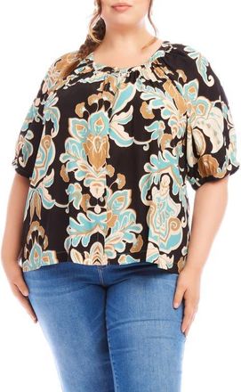 Karen Kane Floral Print Button-Up Peasant Top at Nordstrom, Size 1X