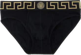 Versace Greca-Trimmed Cotton Briefs - Black