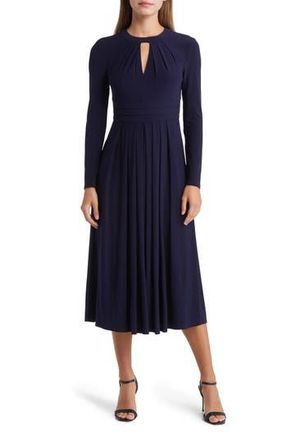 Eliza J Pleated Keyhole Cutout A-Line Dress in Navy at Nordstrom Rack, Size 14