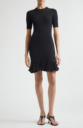 Proenza Schouler Leandra Short Sleeve Rib Sweater Dress in Black at Nordstrom, Size X-Small