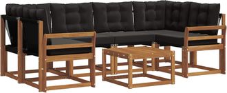 vidaXL Conjunto De Sof&aacute;s De Exterior 7 Uds. Natural Y Negro Vidaxl