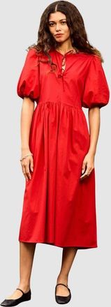 Baukjen Rose Organic Cotton Tie Midi Dress in Crimson Red at Nordstrom, Size 10