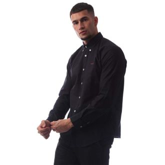 HUGO BOSS Mens Embroidered Collared Neck Button Down Long Sleeve Shirt in Dark Blue - Size X-Large