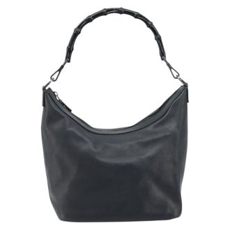 Gucci Vintage Bamboo Hobo Leather Black Leather Handbag (Pre-Owned)