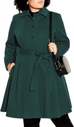 City Chic Rosemary Faux Fur Collar Coat in Jade at Nordstrom, Size Xxs