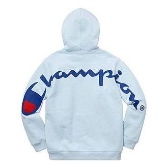 SUPREME SS18 x Champion Hooded Sweatshirt Light Blue Logo SUP-SS18-525