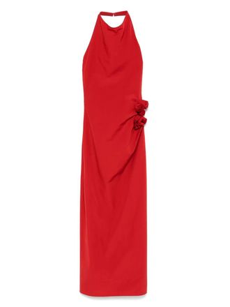 Magda Butrym floral-appliqué midi dress - women - Cupro/Viscose - 38 - Red