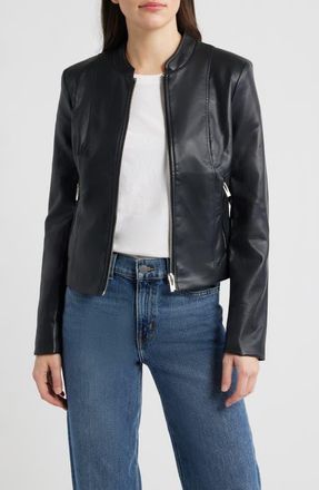 Via Spiga Front Zip Faux Leather Jacket in Black at Nordstrom, Size X-Small