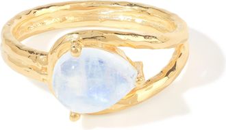 Tiramisu 14K Gold Plated Over 925 Sterling Silver Handcrafted Moonstone Split Band Ring