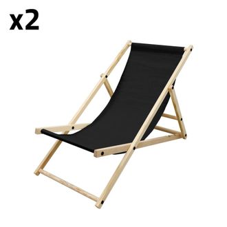 ECD Germany 2x silla de playa negra madera de pino tejido oxford carga hasta 120kg
