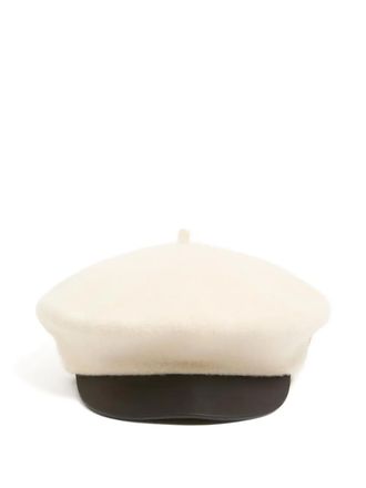 Valentino Garavani VLogo Signature Wool Cap with Leather Visor - women - Wool/Leather - 56 - Neutrals