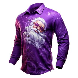 Generic Christmas Shirts for Men UK Long Sleeve Button Up Xmas Dress Shirts Ugly Funny Santa Claus Christmas Tree Snow Print Holiday Party Tops
