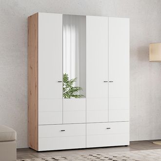 Dmora Armario Grande Spigno, Ropero Dormitorio 2 Estantes, 2 Cajones, Colgador, 155x208h Cm Blanco Mate