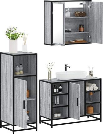 vidaXL Set De Muebles De Ba&ntilde;o 3 Pzas Madera Contrachapada Gris Sonoma Vidaxl