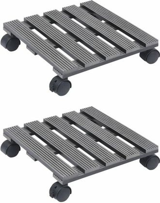 vidaXL Soporte Con Ruedas Para Plantas 2 Unidades Wpc Gris 30x30x7,5cm Vidaxl