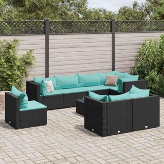 vidaXL Set De Muebles De Jard&iacute;n 9 Pzas Y Cojines Rat&aacute;n Sint&eacute;tico Negro