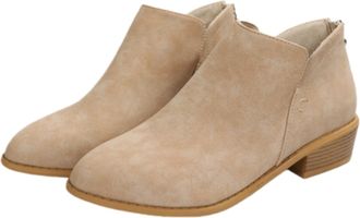 Generic Womens V Cut Thick Heel Ankle Booties - Pointed Toe Back Zip Up Western Boots - Vintage Comfortable Pull On Boot (Khaki,7.5)