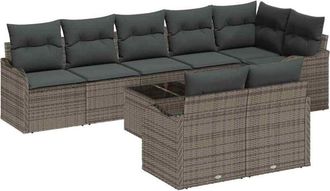 vidaXL Garden Sofa Set with Cushion 9 pcs Grey Poly rattan vidaXL