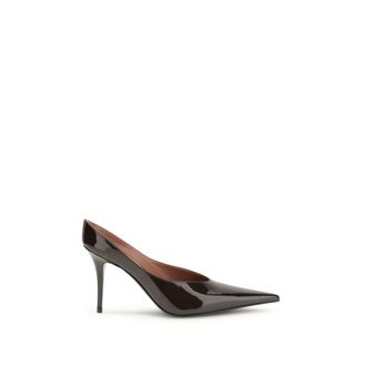 Amina Muaddi Brown Calf Leather Bos Taurus High Heel Womens Pumps