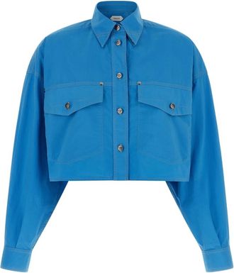 Versace Cropped Katoen Poplin Shirt - Dames - Overhemden - Blauw - S - Katoen - Overhemden