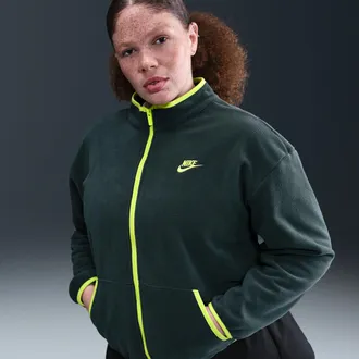 Nike Womens Nike Sportswear Club Fleece Loose Cozy Track Jacket (Plus Size) in Green | HV2732-390