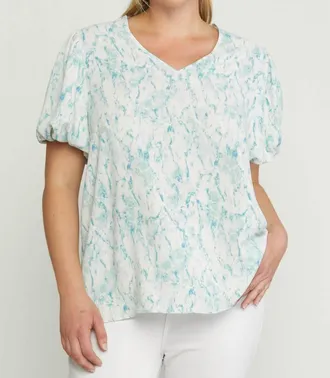 Entro Watercolor Puff Sleeve Blouse In Green