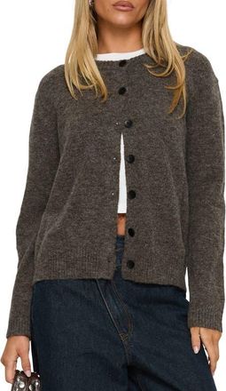 Princess Polly Better than Fiction Crewneck Cardigan in Mocha at Nordstrom, Size X-Small