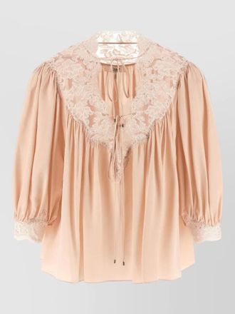 Chlo&eacute; lace blouse puff sleeves sheer design